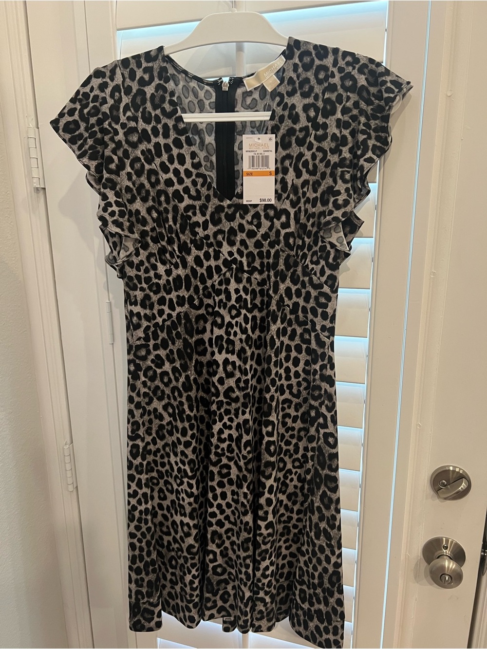 Michael Kors Black & Gray Leopard Print Wrap Dress